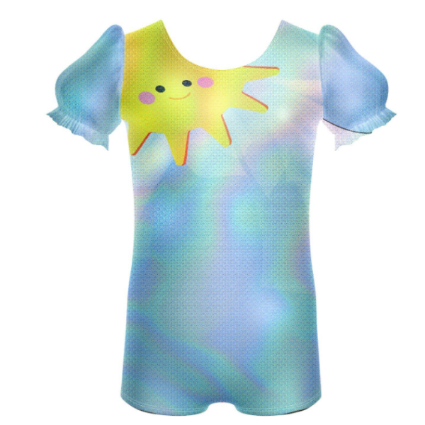 Sunshine Puff Sleeve Biketard- Yellow Bows on sleeve
