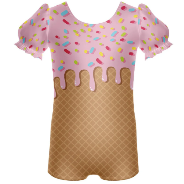 Ice Cream Puff Sleeve Biketard-Pink