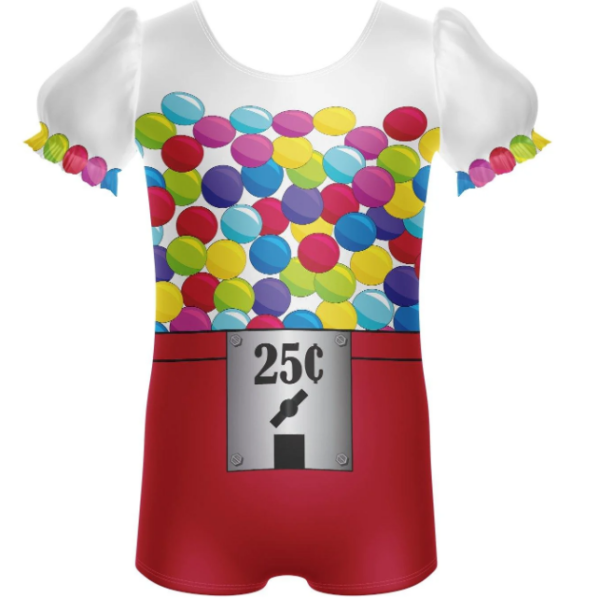 Gumballs Puff Sleeve Biketard-Red