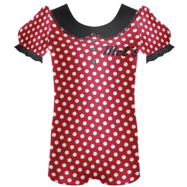Mels Diner Puff Sleeve Biketard-Red