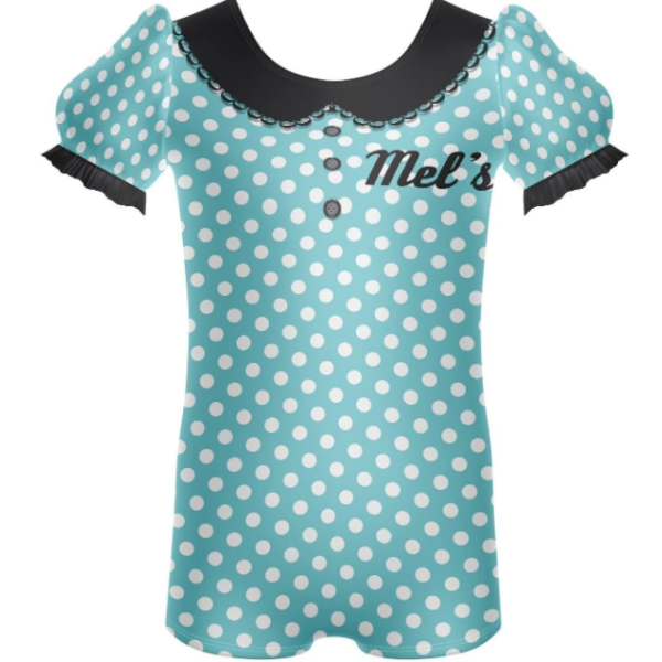 Mels Diner Puff Sleeve Biketard-Aqua