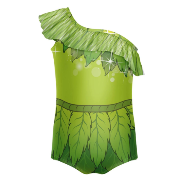 Pixie One Shoulder Leotard with Ruffle – Lime