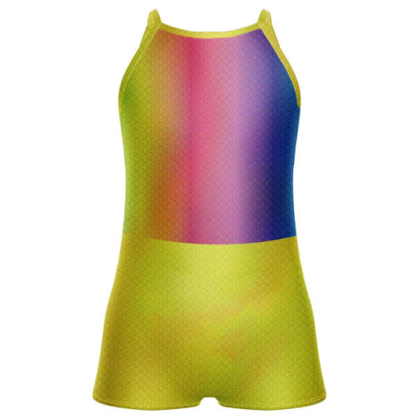 Waving My Rainbow Flare Halter Binding Biketard - Yellow