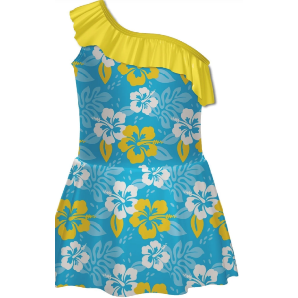 Surfs Up Flowers One Shoulder with Ruffle Dress – Sky Blue