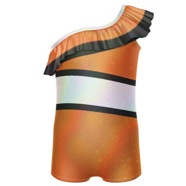 Fish One Shoulder Biketard with Ruffle - Orange