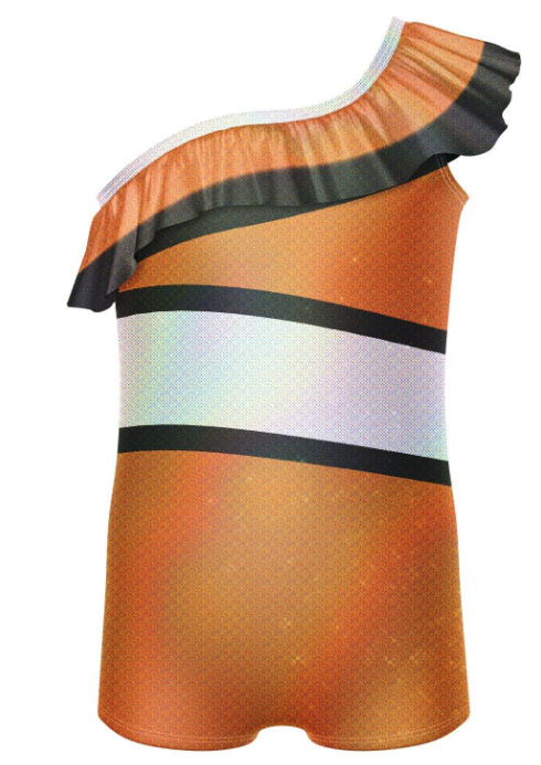 Fish One Shoulder Biketard with Ruffle – Orange Fish One Shoulder Biketard with Ruffle – Orange