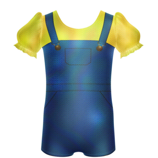 Underlings Hologram Puff Sleeve Biketard - Yellow with black bows