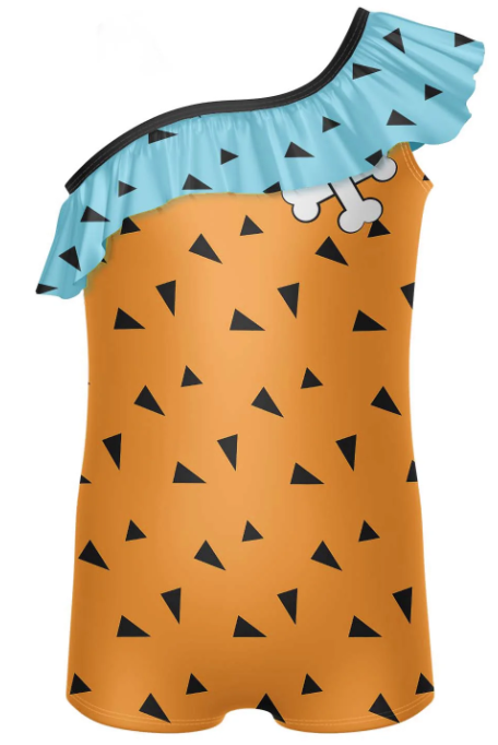 Stone Age Triangles One Shoulder Biketard with Ruffle – orange Stone Age Triangles One Shoulder Biketard with Ruffle – orange