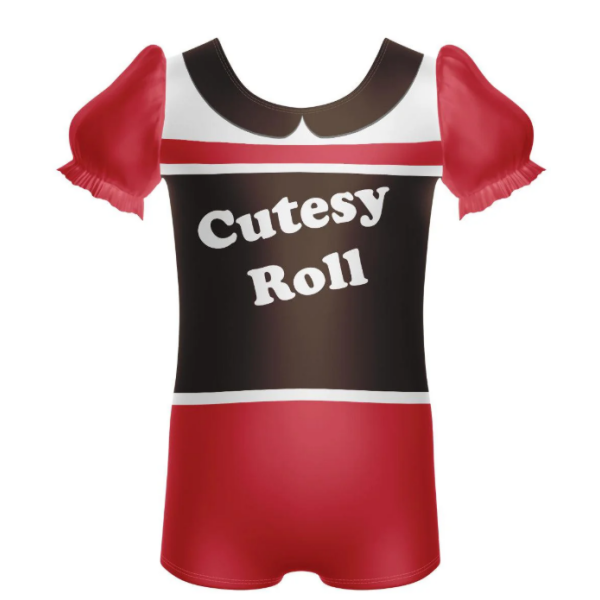 Cutesy Roll Puff Sleeve Biketard – red