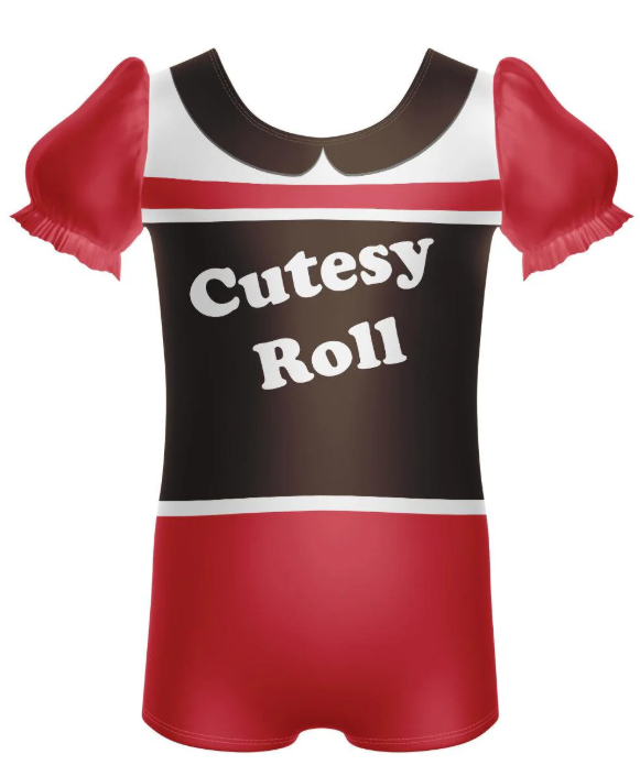 Cutesy Roll Puff Sleeve Biketard – red Cutesy Roll Puff Sleeve Biketard – red