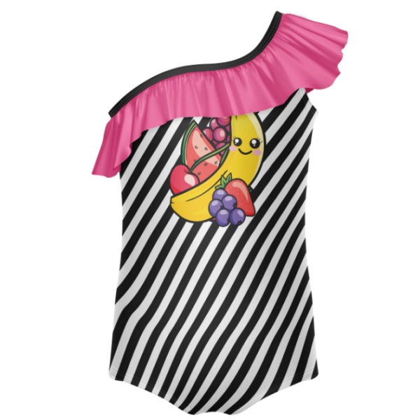 Tutti Fruitti One Shoulder Leotard with Ruffle – fuscia