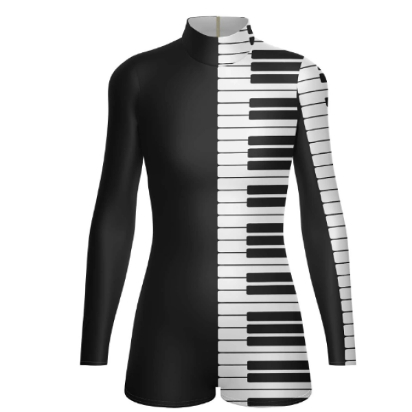 Maestro Piano LS Tneck Zipper Back Biketard