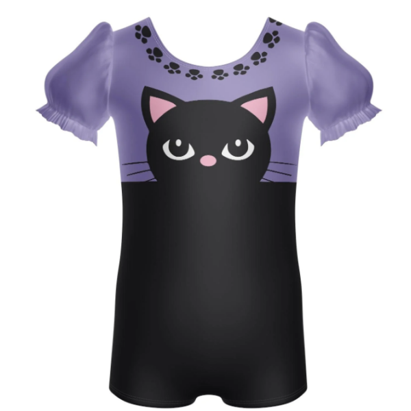 Cats Puff Sleeve Biketard - lilac