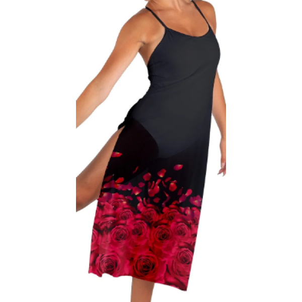 Je Taime Long Chiffon Panel Dress-Red
