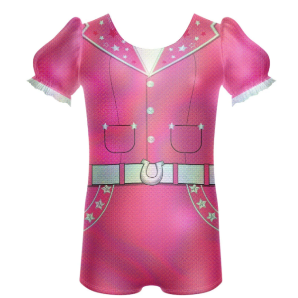 Cowgirl Baby Puff Sleeve Biketard – fuscia
