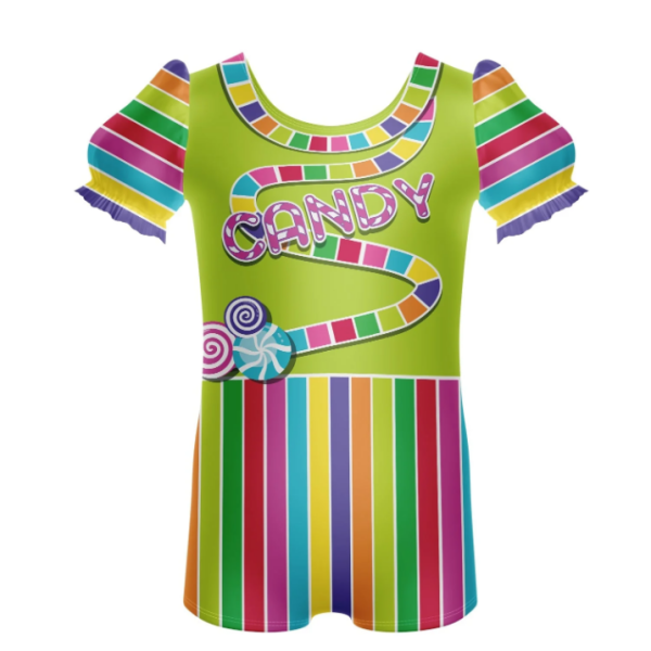 Candy Land Puff Sleeve Biketard - lime
