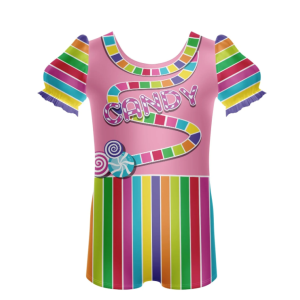Candy Land Puff Sleeve Biketard – pink