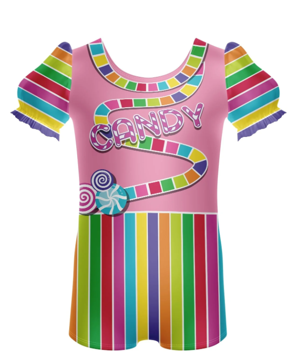 Candy Land Puff Sleeve Biketard – pink Candy Land Puff Sleeve Biketard – pink