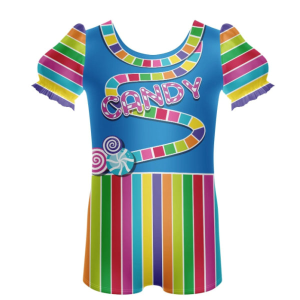 Candy Land Puff Sleeve Biketard - peacock