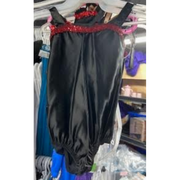 Black leotard red sequin trim