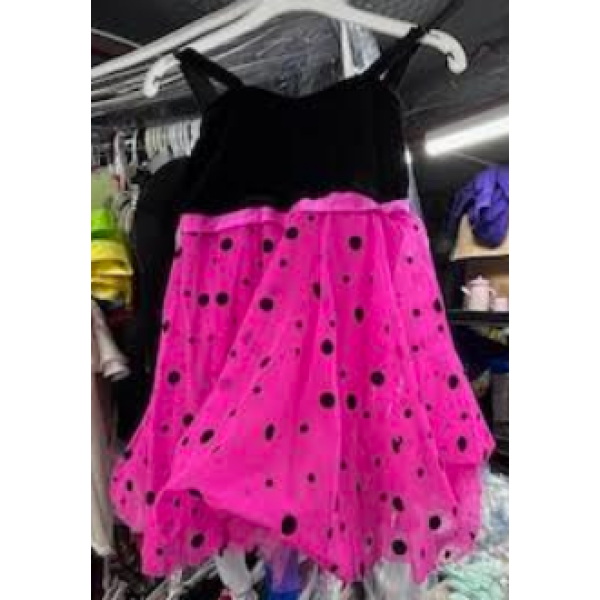 pink and black poka dot dress