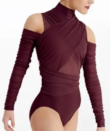 Balera – Cold Shoulder Mesh Leotard – Raisin Balera – Cold Shoulder Mesh Leotard – Raisin