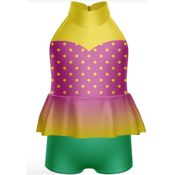Gogo Flamingo Polkadot Halter Collar with Peplum Biketard
