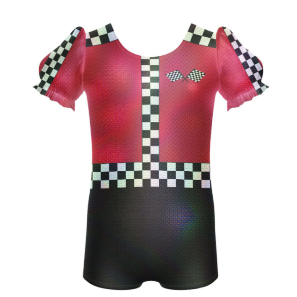 Speedway Puff Sleeve Biketard – Red